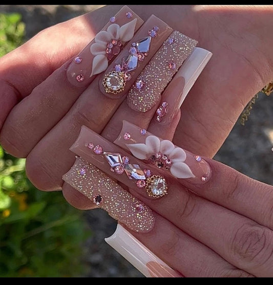 Long coffin butterfly nails